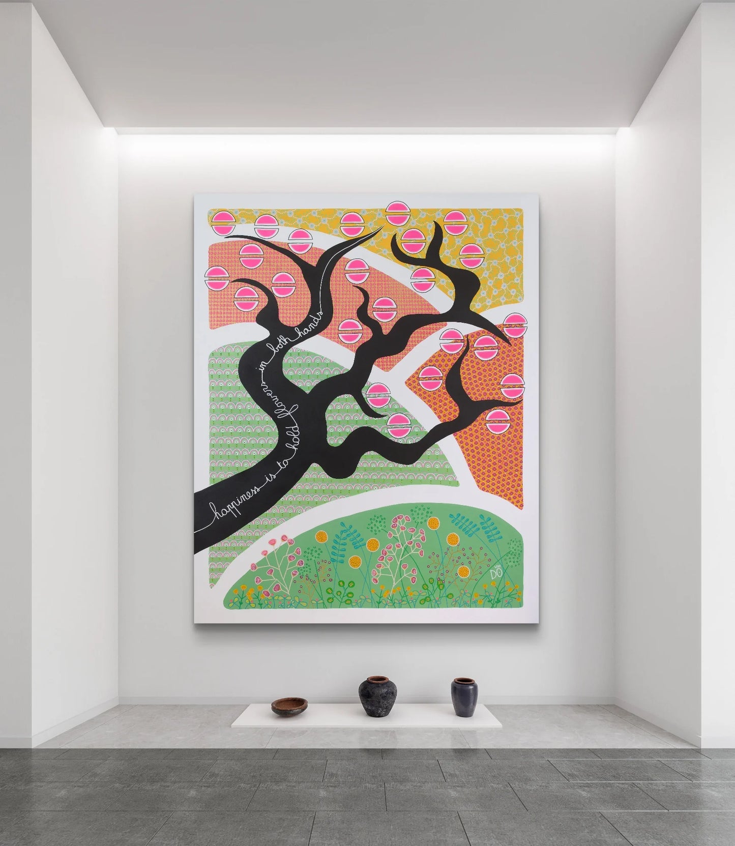 Happiness is to hold flowers in both hands, Japan – Original Painting, 132 x 160 cm